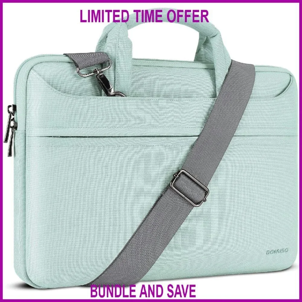 14 Inch Laptop Messenger Bag, Water-Resistant Polyester, Adjustable Strap